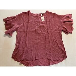 EST 1946 Sportswear Top Blouse Layered Flutter Sleeve Women's XL Rose NEW